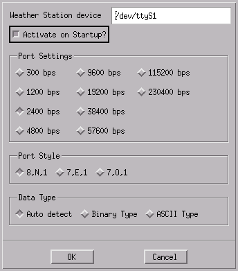 Configure serial weather station screenshot